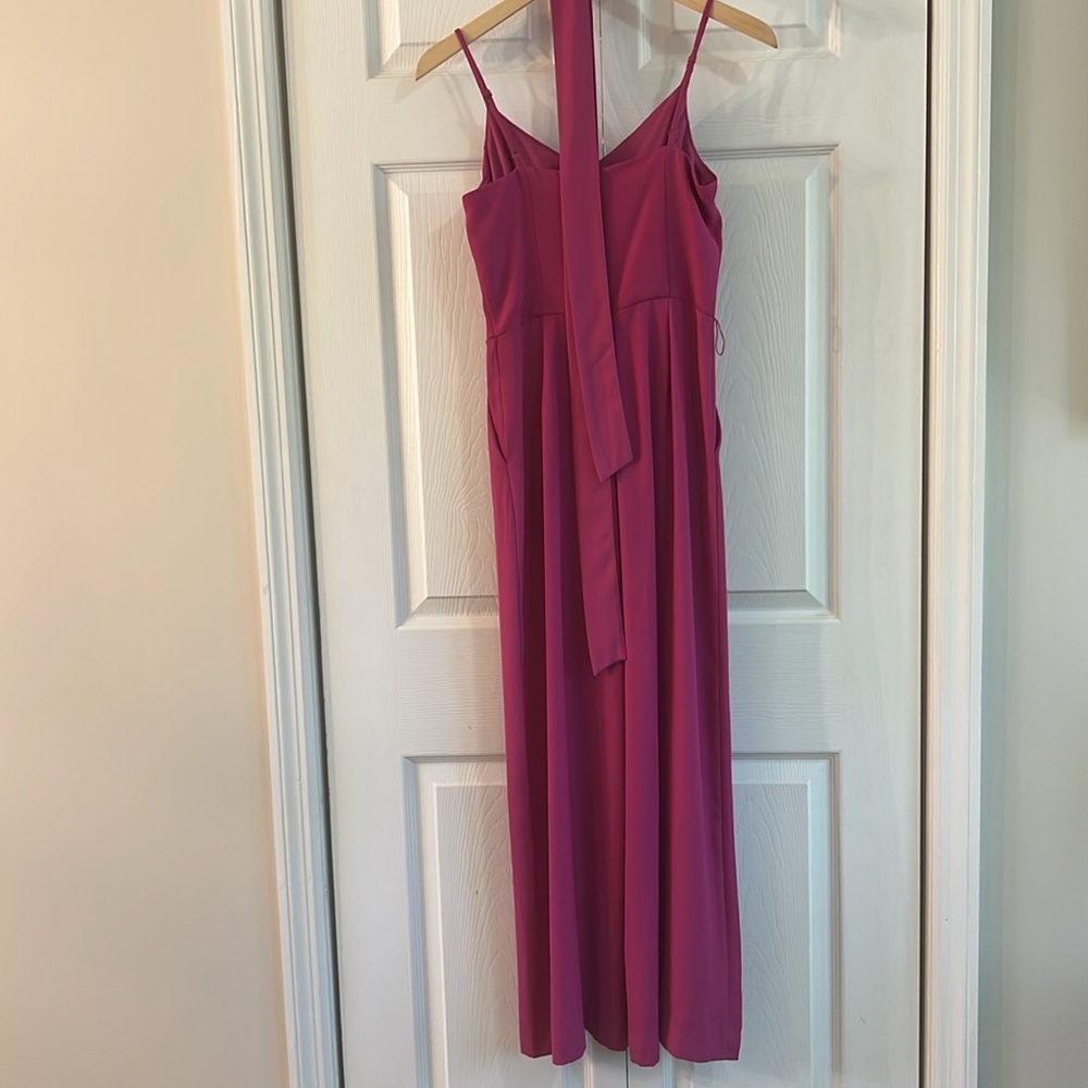 Nine West Fuscia Spaghetti Strap Wide Leg Belted Jumpsuit